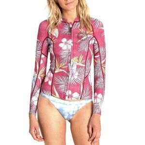 Billabong 1mm Peeky front zip wetsuit Pink Floral Long Sleeve Top neoprene 6